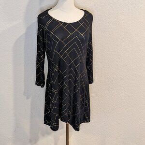 Soma Swing Dress Black Mini Metallic Gold 3/4" | Sz L